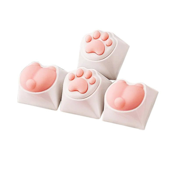 Söt Tangentbordsknapp, Katttassar och Bakdelar 4-pack Novelty Tangentbordsknappar, PBT och Mjukt Gummi Material Anpassade 3D Silikon Tangentbordsknappar med MX-brytare, C{ DB}