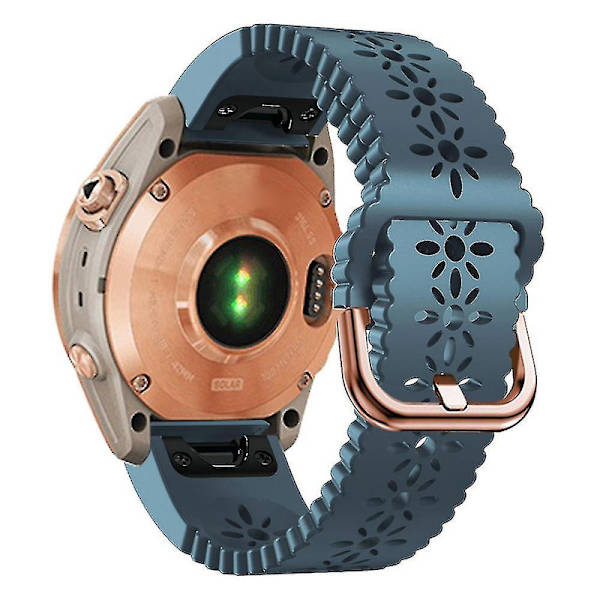 Til Garmin Fenix 7s / 6s Pro / 5s Plus / Instinct 2s Udhullet Blomstermønster Silikone Urrem Justerbar Hurtigudløser Blød Rem Udskiftning DB Lake Blue