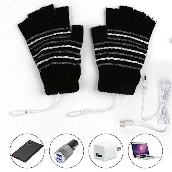 USB-uppvärmda handskar med hel/halvfinger, laddningsbara db Striped