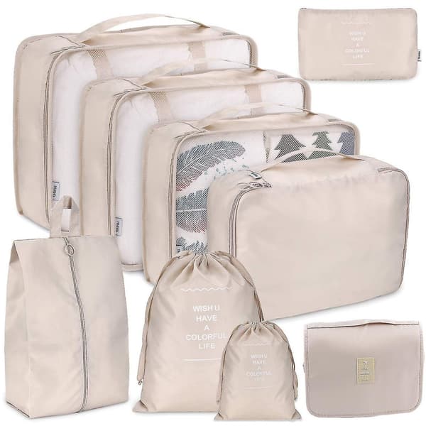 9 Set Packningskuber Resväskor Packningsorganisatörer För Reseaccessoarer DB Beige