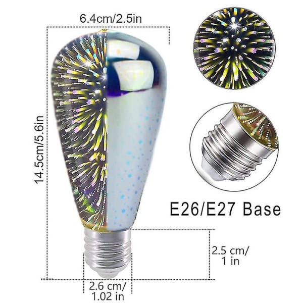 6 stk 3D fyrverkeri lyspære ST64 LED pære 5W E27 E26 RGB eventyrstjerne skinn dekor pære festpære Stai [DB]