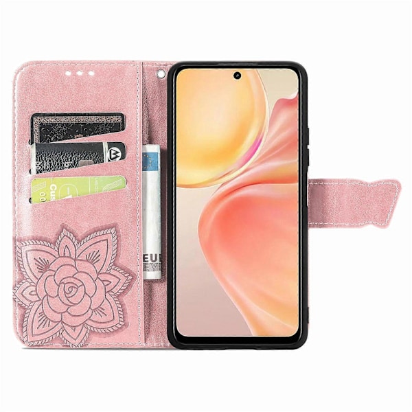 Fjäril Kärlek Blomma Präglat Läder Telefonfodral För Honor 400 Lite [DB] Rose Gold