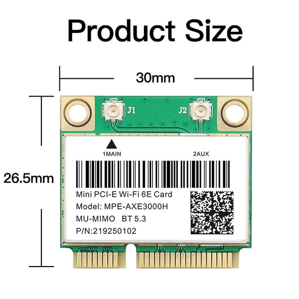 -axe3000h Wifi-kort + dobbelt antenne Wifi 6e 2400mbps Mini Pci-e til Bt 5.3 802.11ax 2.4g/5g/6ghz Wlan-netværkskort