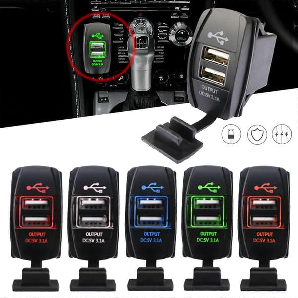 Dual USB Strømlader Carling ARB Rocker Blå LED Lys Bil Båd 12V js [DB] Blue
