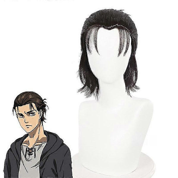 Anime Attack on Titan Sista Säsong Eren Jaeger Cosplay Kostym Peruk Svart Huvad Trench T-shirt Byxor Dräkt Shingeki No Kyojin {db} wig One Size
