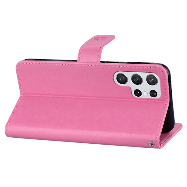 Til Samsung Galaxy S24 Ultra Wallet Case Ugle Blomst Trykt Rhinestone Læder Cover - Rød {db} Pink Samsung Galaxy S24 Ultra