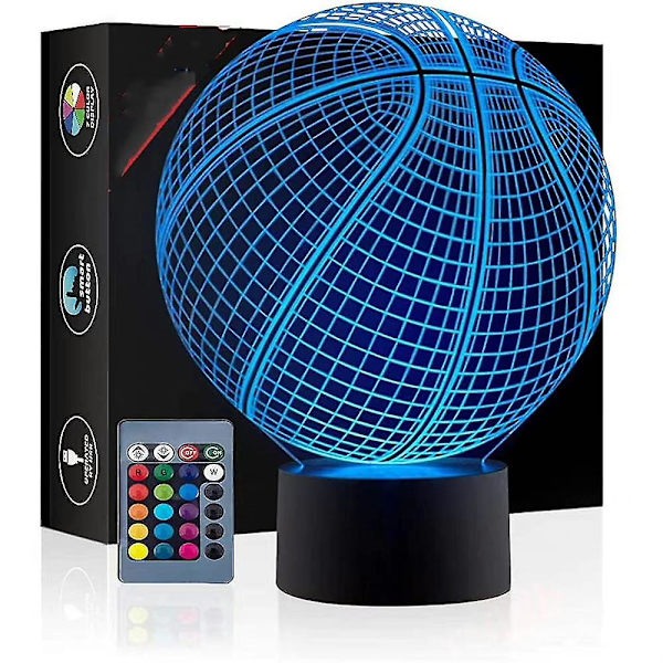 Basketboll 3d nattljus Illusion Lamp med fjärrkontroll 16 färger Ändring Barn Gåvor [DB]