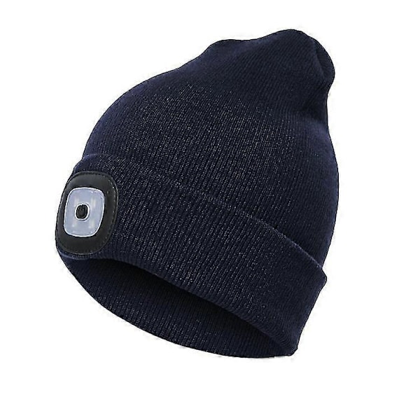 Painikkeella varustettu neulottu pipo LED-valolla [DB] Navy Blue