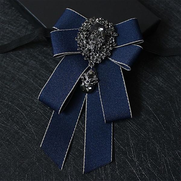 Mote-Sløyfe for Menn og Kvinner med Rhinestone Krystall Broche Nål Luksus Bryllup Justerbar Sløyfe Formelle Fest Håndlaget Halsduk Db Navy Blue