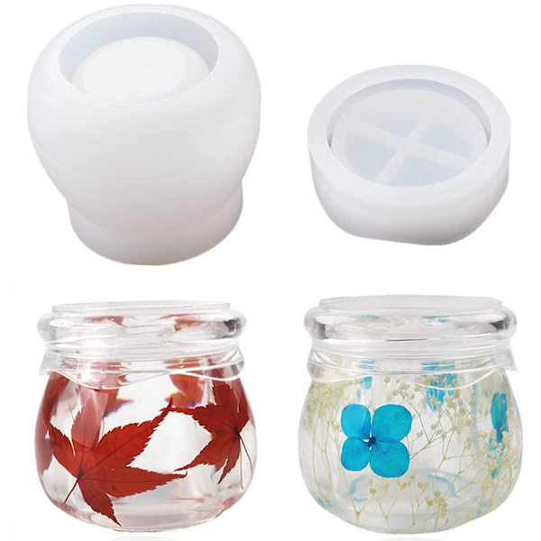 Boks Resin Mold, puddingkrukke med lokk Silikonform for støping, smykkeskrin, godterisnakk Oppbevaringsbeholder