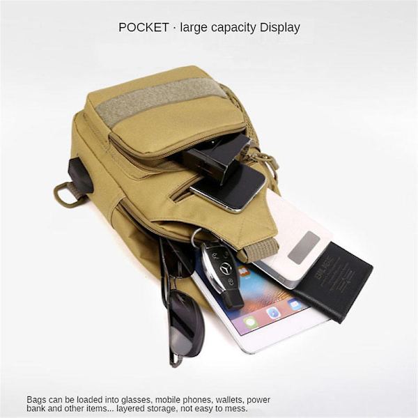 Mote Menns Camo Tactical Justerbar Rem Stropp Skulder Bag Cross-Body Bag Messenger Bag Sport Bryst Bag DB Khaki