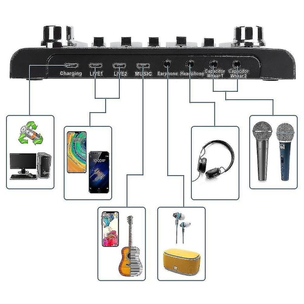 F007 Ljud , För Streaming Ce Tooth USB Microph Ljudmixer, Musikinspelning På Mobildator För Pod