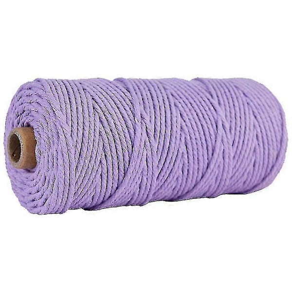 3mm 100m Makramé Snöre, 4-trådigt Tvinnat Bomullssnöre Naturligt Bomullsrep (beige) (d-583-a) CY [DB] Light purple