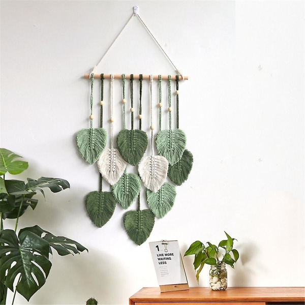 Chic Feather Boho Macrame Väggdekor Handgjorda Garn Tassels Vävda Väggkonst Blad Gobeläng Bohemian De