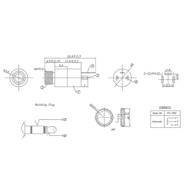 Stereo Panelmontering Kobling Hunn Jack Socket 3.5a Lodde Stereo Panelmontering Terminal Med Skrue Mutter For Datamaskin, TV, Hvitevarer 8 P db