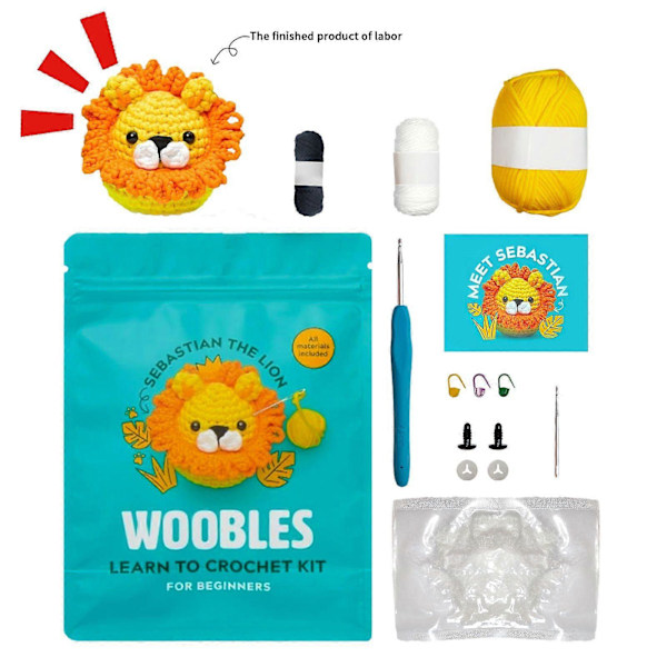 Woobles Lär Dig Virka Kit, Virkad Gosedjur DIY Virkningskit för Nybörjare [DB] Lion
