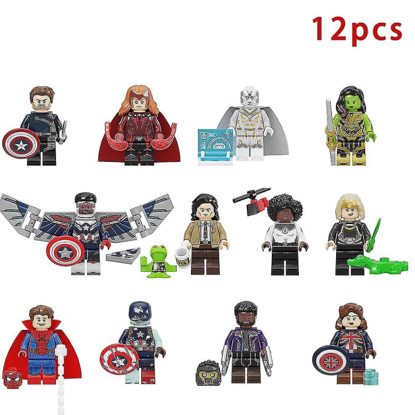 12 st Superhjältefigurer Monterade Minifigurer Byggklossar Leksaker För Barn Present Db