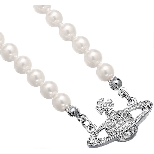 Gull Sølv Saturn Perlekjede Diamant Perle Perle Krystall Rhinestone Saturn Planet Halskjede For Kvinner Og Jenter Med Spesiell Vakker [DB]
