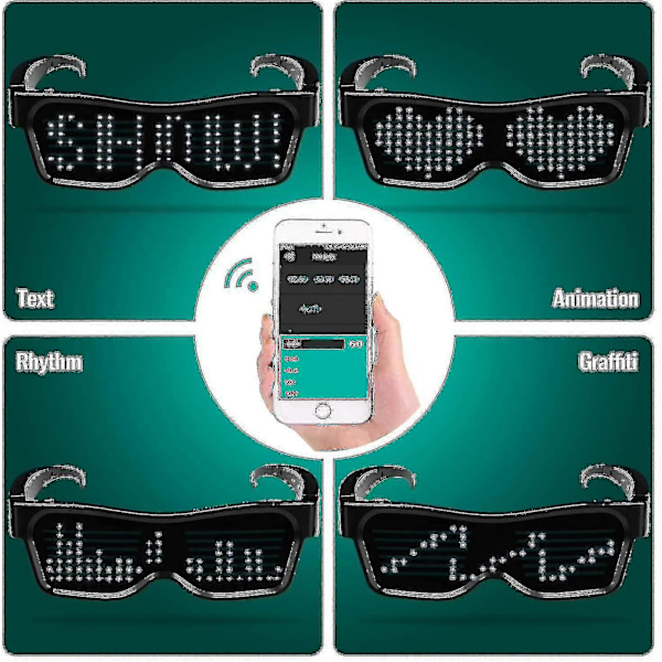 LED-lasit Bluetooth-sovelluksella yhdistetyllä LED-näytöllä Älylasit DIY Funky-silmälasit db