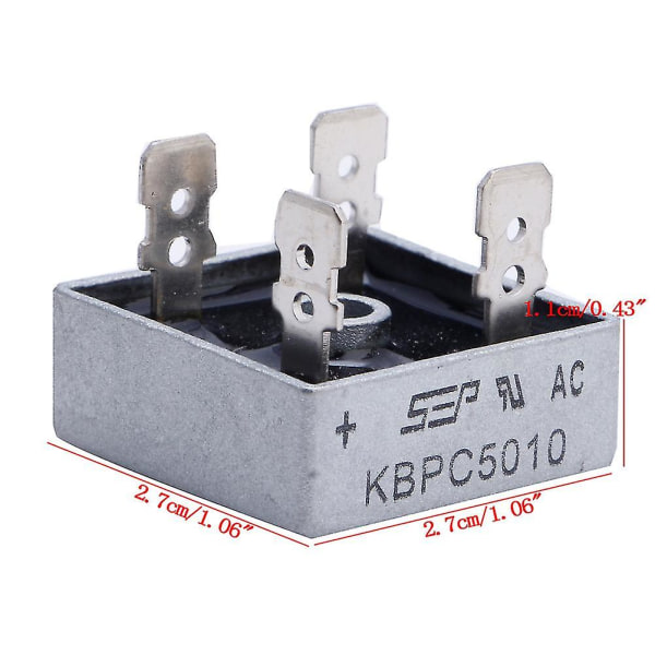 5 X Kbpc5010 1000v 50a metalkasse 4-benet enkeltfaset diodebro-ensretter