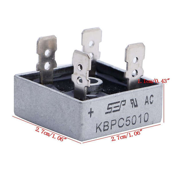 5 X Kbpc5010 1000v 50a Metallhölje 4-stifts enfas diodbrygglikriktare