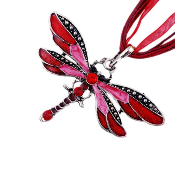 Fashion Creative Bohemian smykker Etnisk flerlagskæde Farverig emalje Dragonfly Pendant halskæde (rød)