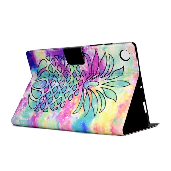 Kuvioitu nahkainen tablettikotelo Samsung Galaxy Tab A9+:lle, korttipaikoilla [DB] Colorful Pineapple