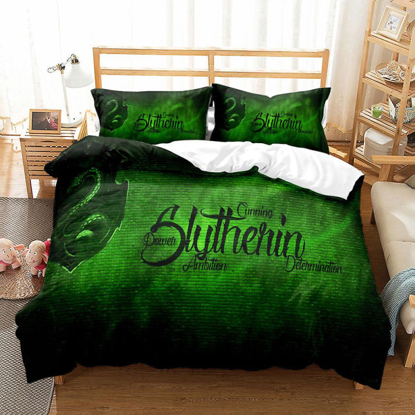 3D-trykt Harry Potter Slytherin sengetøysett dynetrekk dynetrekk putevar barn gave A+ Db AU single 140x210cm