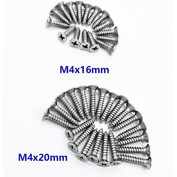 200 stk M4 rustfrie stål selvskruende skruer Phillips flatt hodeskrue Diy treskruer (100 stk M4 X 16mm, 100 stk M4 X 20mm)