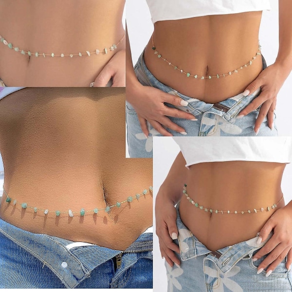 Crystal Waist Chain Beaded Natural Stone Waist Belly Chain Gemstone Belly Waist Chain Summer Beach Belly Body Chain Jewelry For Women And Girl