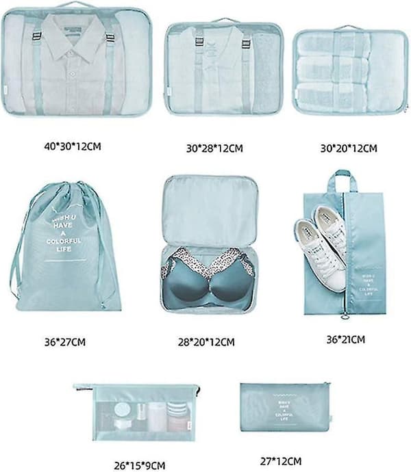 Packningskuber för resväska 8 st/set Resepackningskuber Resväskor Packningsorganisatörer DB Sky blue