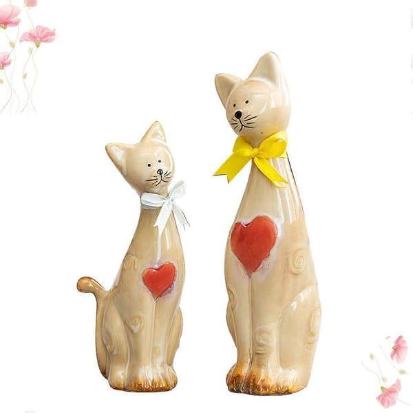 Par Kat Keramisk Figur Dekorativ 2 Stk Moderne Stil Keramisk Par Kat Model[DB]