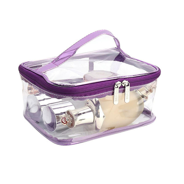 Transparent PVC Makeup Bag Bärbar Vattentät Toalettväska Stor Kapacitet Dragkedja Kosmetisk Väska DB Deep Purple Single Layer