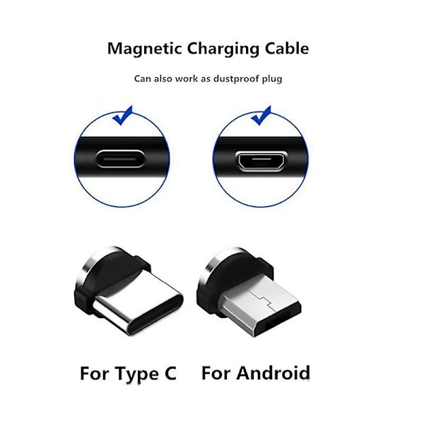 USB Magnetisk Ladingkabel, Magnetisk Ladingledning 540 Rotasjon Magnetisk Telefonlader (6,6 fot) [Db] black
