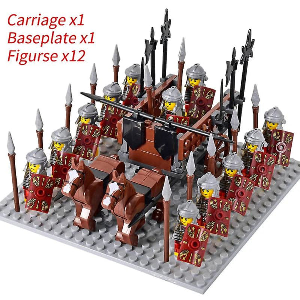 Mini actionfigurer af middelalderlige riddere, byggeklodser, romersk stridsvogn, vogn, soldat, krigshest, klodser, legetøj til børn, gave Db Set 22