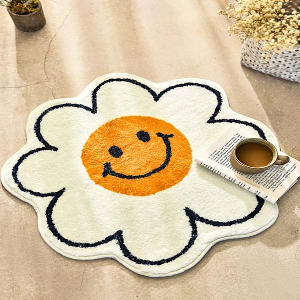 Heyone Smiley Face Teppe Solsikke Teppe Søt Badematte Bad Dekorasjon Absorberende Badekar Matte Supermyk Og Fluffy Matte 31.5in [DB]
