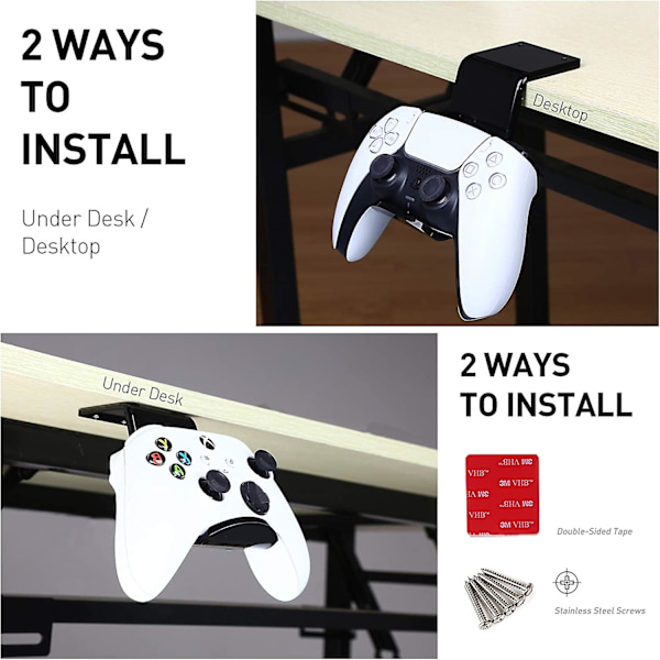 Under Desk & Desktop Controller Holder Stand (2 Pack) Til Xbox One Ps4 Ps5 Steam Switch Pc, Universal Gamepad Controller [DB]