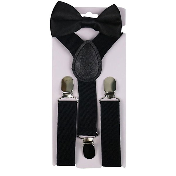 2-pack Solid Färgade Barnkläder Pojkar Flickor Clip-on Y-formade Elastiska Upphängare Fluga Qinhai DB Black