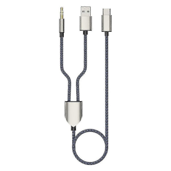 1 Dela 2 Typ C till USB A 3,5 mm Aux-kabel Stereo Hifi-ljud för bilhögtalare -a [DB] Blue