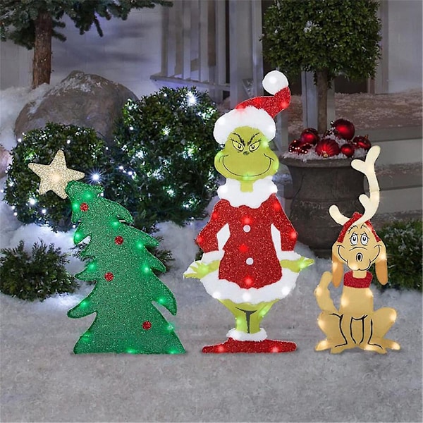 Grinch Julbelysning Dekoration Trädgård Gräsmatta Utomhus Gräsmatta Grinch Skylt Med Pinnar Jul Semester Ornament [DB] C