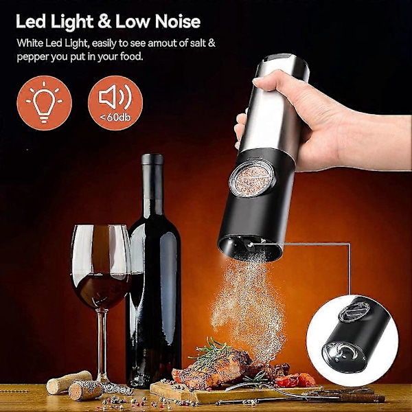 Laderbar Elektrisk Salt- og Pepperkvernsett med Dobbel Laderbase, USB-kabel, Automatisk Saltkvern DB