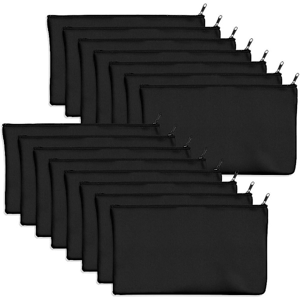 15 kpl Musta Tyhjä Canvas-Kassi 8,3x4,7 tuumaa Kirjatarvikkeiden Säilytyskassi Vetoketjullinen Kassi DIY Graffiti Kynäkotelo DIY [DB] Black