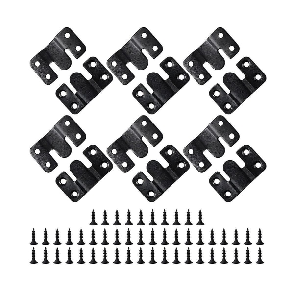 12st svart monteringsfäste Interlock Hängande Spänne Z-klämmor Sänggavel Väggmonteringsfästen med 48st skruvar
