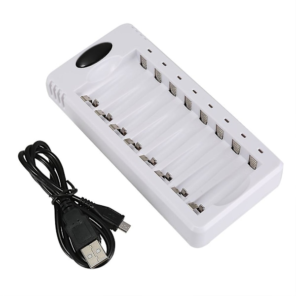 AA/AAA Batteri Smart Lader 8-spors Nikkel-hydrogen Batterier Lader med USB-port Ny [db] White