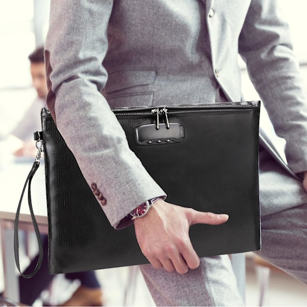 Brandsikker Dokumenttaske med Lås Penge Sikkerheds Organizer Lynlås DB Black