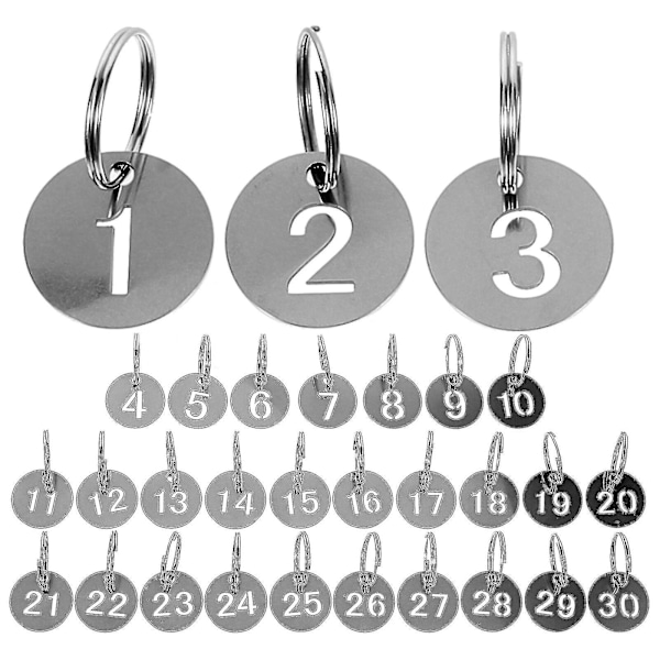 30 stk. Nummererede ID-Tags Nøglering Rustfrit Stål Nummereret 1-30 Tags Runde Nummererede Tags Db As Shown 2.30X2.30X0.20CM