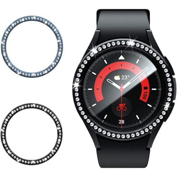 2 kpl kehystarvikkeet Samsung Galaxy Watch 6:lle 43 mm kehys, Diamond PC cover liimakuori naarmuuntumista estävälle cover [DB] Dark Blue-Black For Galaxy Watch 6 43mm
