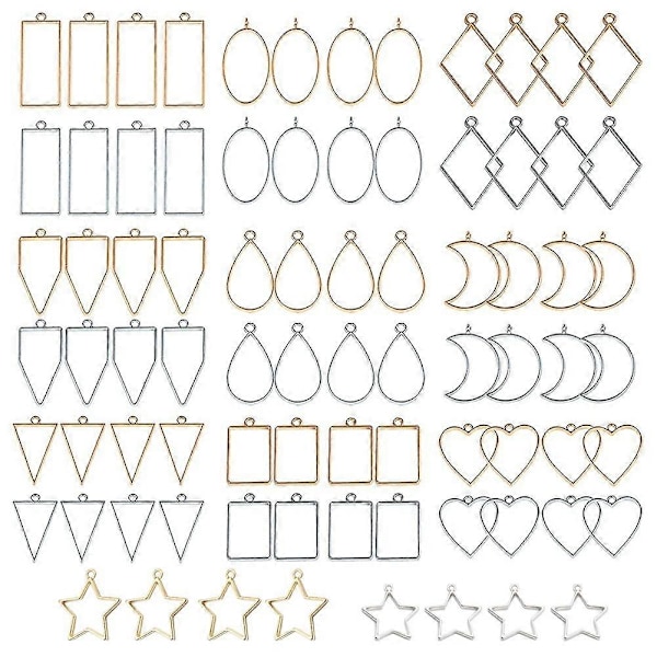 80 stk Assorterte Åpne Metallbeslag for Harpiks Trykte Ramme Smykker Ørepynt og Halskjeder [DB] gold  silver
