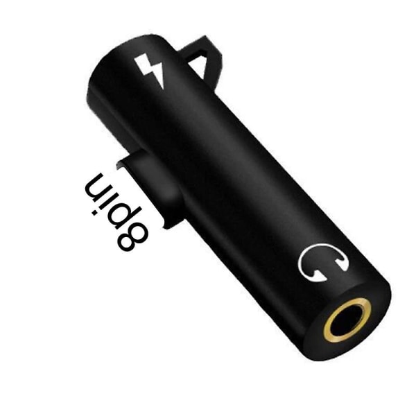 Bærbar 8-pins til 3,5 mm 2-i-1 ladeadapter for hodetelefonadapter for Apple Jikaix Black
