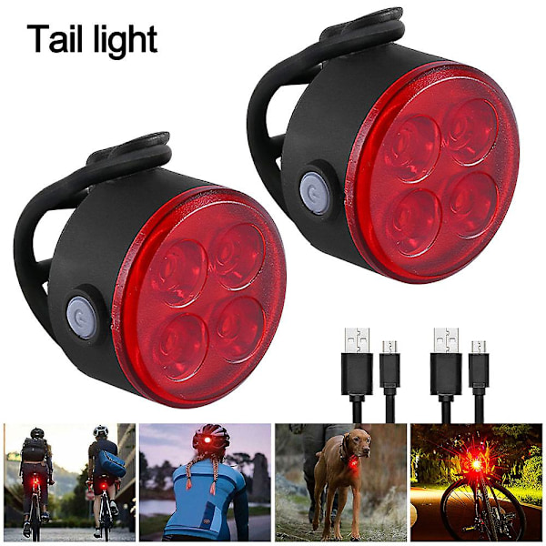 2 kpl Mini Etu- ja Takavalon Sarja 4 LED USB-Lataus Pyörävalo 4 LED Etupyörälamppu Pyöräily Takavalo Pyörän Tarvikkeet {DB} 2 PCS Red China
